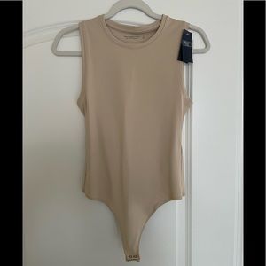 Abercrombie & Fitch Seamless Crewneck Tank Bodysuit in Light Beige